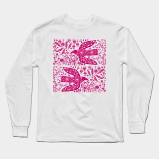 Doves and Flowers Magenta Hot Pink Long Sleeve T-Shirt